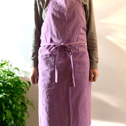 コットンリネンエプロン　フレンチライラック　くすみカラー 4枚目の画像