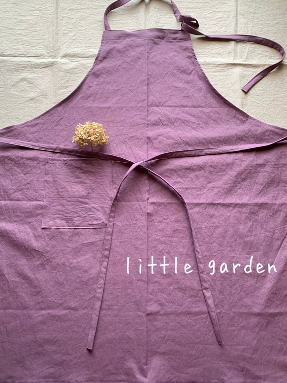 コットンリネンエプロン　フレンチライラック　くすみカラー 2枚目の画像