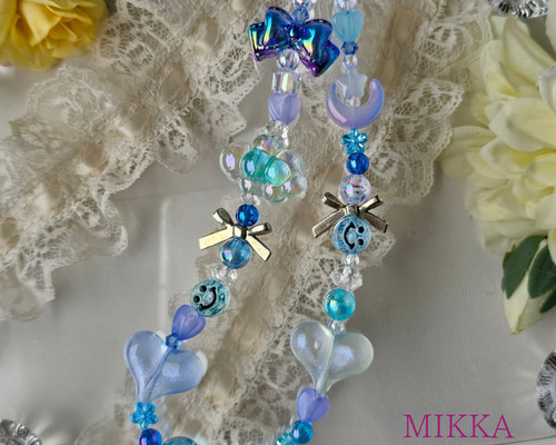 ブルーストラップビーズアクセサリー ビーズストラップ ハンド