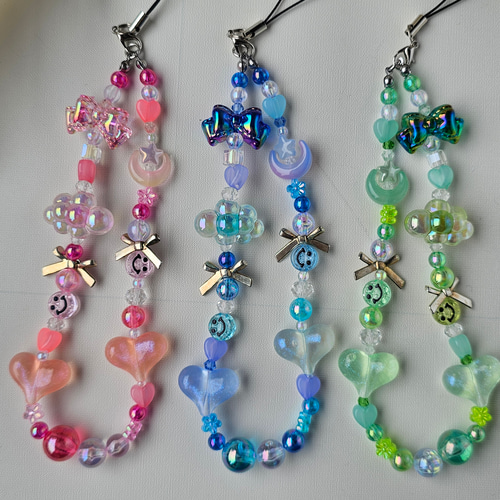 ブルーストラップビーズアクセサリー ビーズストラップ ハンド