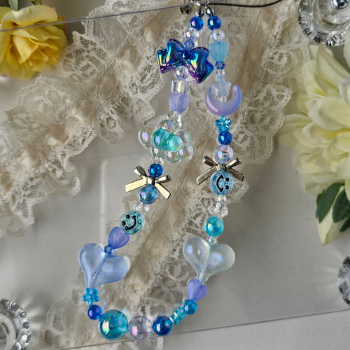 ブルーストラップビーズアクセサリー ビーズストラップ ハンド