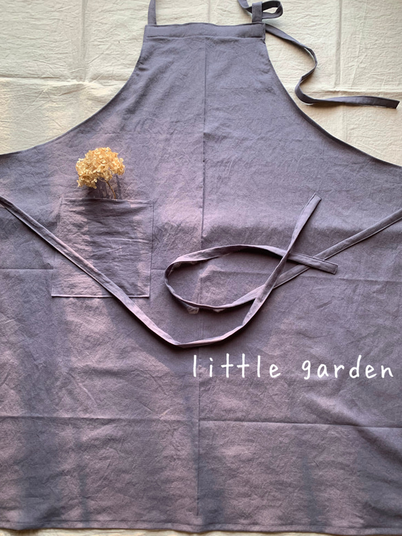コットンリネンエプロン　ドーヴグレイ　くすみカラー 1枚目の画像