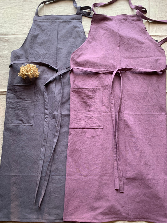 コットンリネンエプロン　ドーヴグレイ　くすみカラー 5枚目の画像