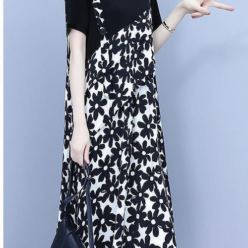 大きいサイズ レディース 春 夏 花柄 ワンピース 重ね着風 新品