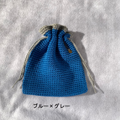 SALE!【バイカラー 手編み巾着袋】 かぎ針編みでつくった
