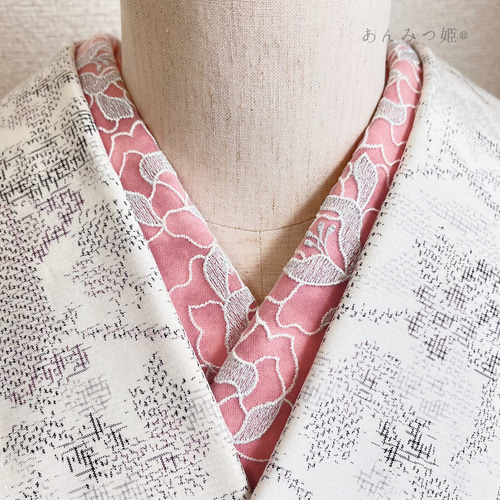 洗える刺繍半衿 薄紅×シルバー 和装小物（帯・半襟） 半衿ショップ 