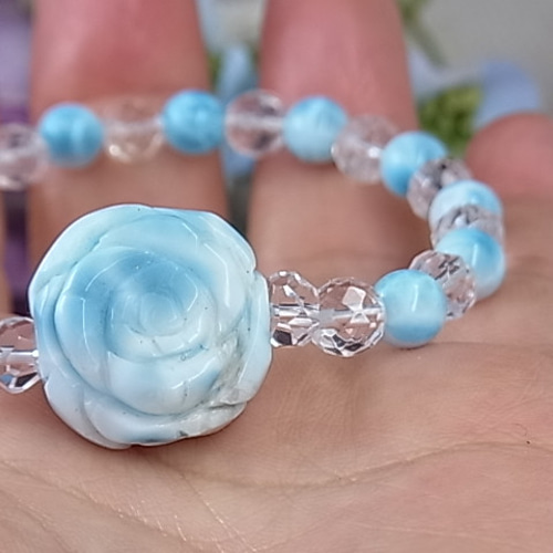 可愛い❣️ラリマー薔薇❤︎10mmミックスベリルブレスレット