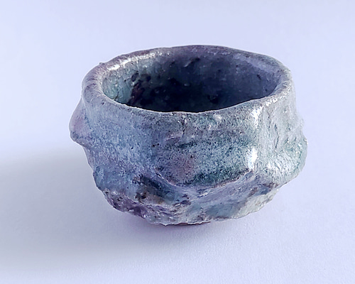 美濃焼作家/一点物]ぐいのみ 赤藍ビードロのお猪口 陶器のうつわ #051