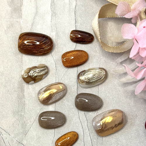 サイズオーダー】ブラウンニュアンスネイルチップ/マグネットネイル