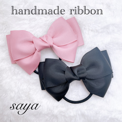 送料無キッズリボンヘアゴムセット ピンク ブラウン 雑貨・その他 saya