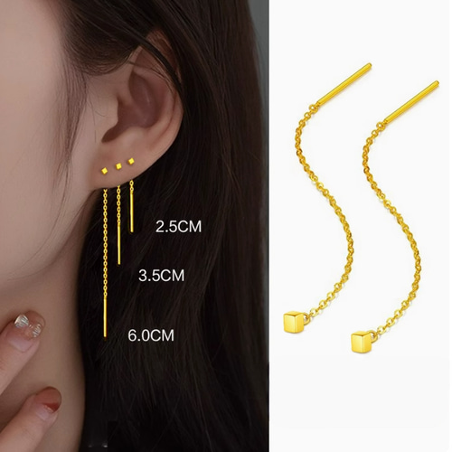 24K(片耳)K24純金スクエア型チェーンピアス24K純金長い 24K(片耳)K24純金スクエア型チェーンピアス24K純金長い