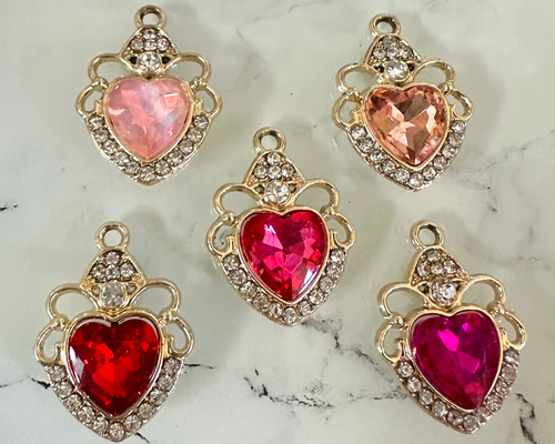 1個 合金 ラインストーン 宝石風 ハート チャーム 18〜22