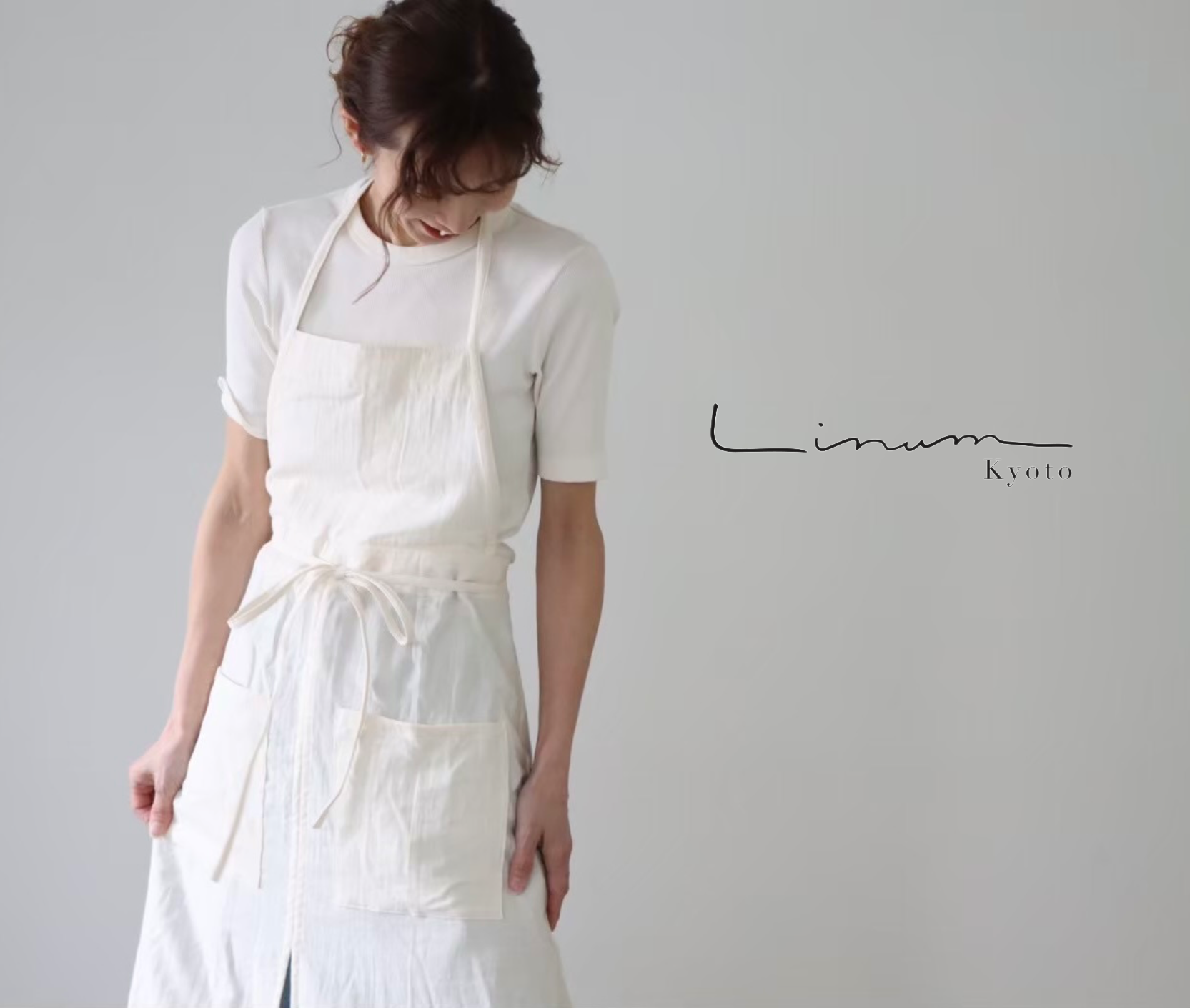 【22色】ふっくら厚み2倍のとろみダブルガーゼの前スリット美シルエットエプロンドレス／ダブルガーゼエプロン／生成り