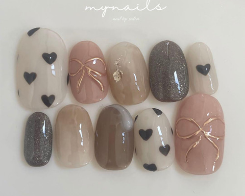 サイズオーダー】ホワイト チョコレート ニュアンス ハート リボン