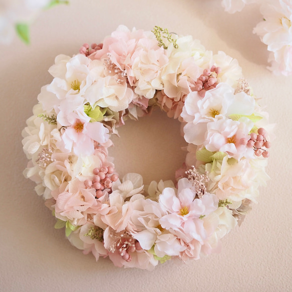 さくら、ふわり － 桜と紫陽花の春限定リース － リース モリネコ工房