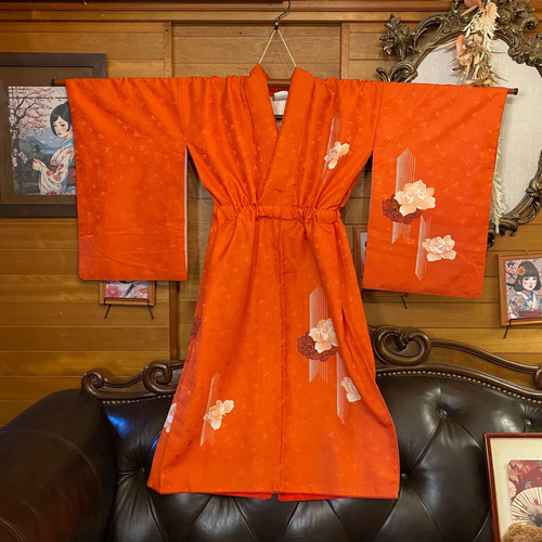 黒留袖から ロング ドレス ワンピース 菊 橘 松 牡丹 13号～15号 L 裏地付き - 着物リメイク anen あんえん Kyoto