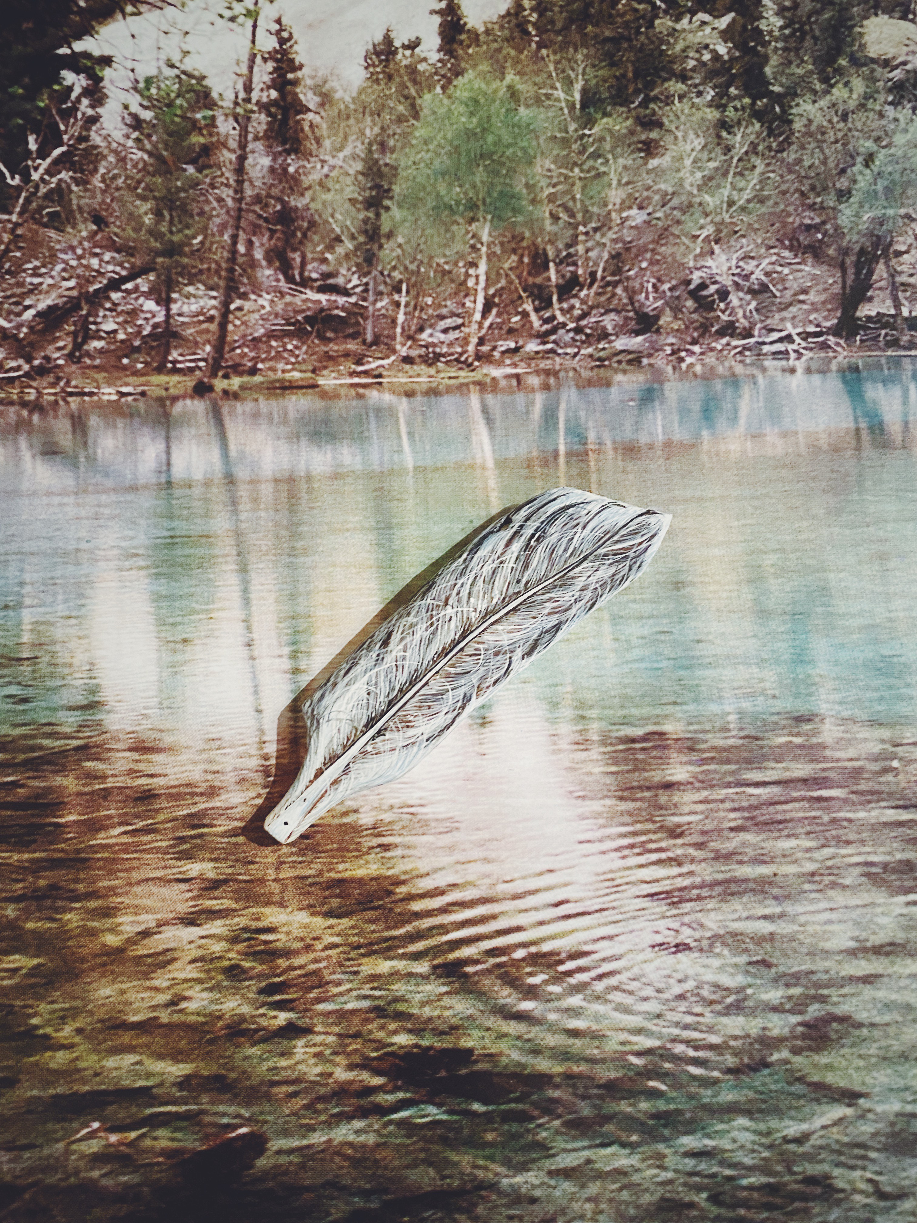 木版画手描きペンダント - フェザー