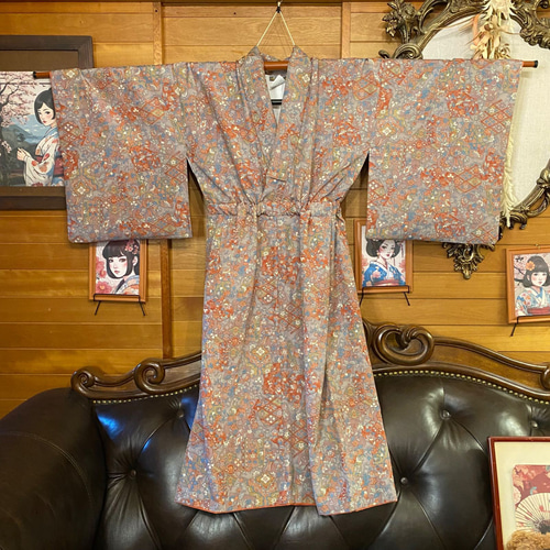 着物 リメイク ワンピース ドレス 和洋折衷 優しいパープルグレー