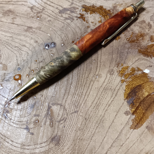 木軸シャーペン0.5㎜バックアイバール＆花梨瘤 蜜蝋クリーム仕上げ