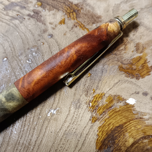 木軸シャーペン0.5㎜バックアイバール＆花梨瘤 蜜蝋クリーム仕上げ