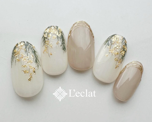 ニュアンスミモザ 金箔 春ネイル 春 花 フラワーネイル 誕生花 ネイル