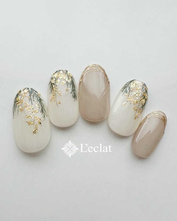 2点セット現品のみ　ネイルチップ　ニュアンスネイル　ミモザネイル　ミラーネイル ニュアンスミモザ 金箔 春ネイル 春 花 フラワーネイル 誕生花 ネイル