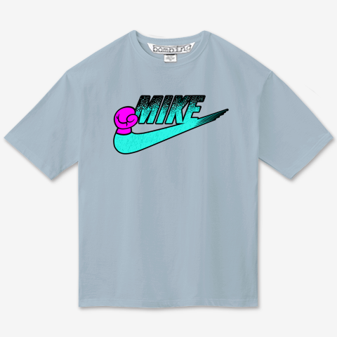 MIKE ブルースラッシュ ピンクグローブ　カットソーTシャツ　サックスカラーボディ【 インクジェット 】ヘビー級のロゴ