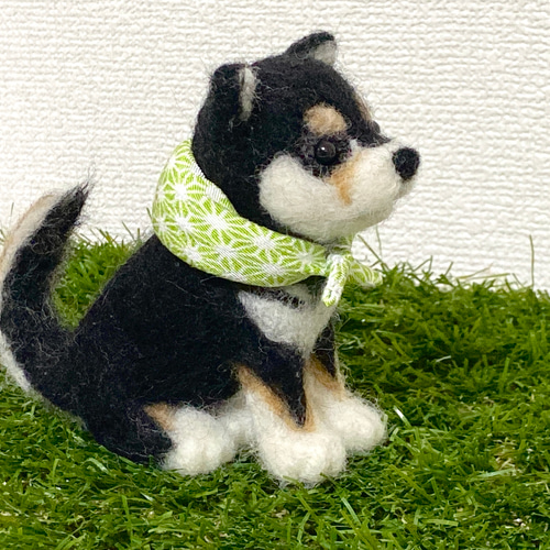 現品限り】豆柴(黒)風呂敷付き 羊毛フェルト マスコット ぬいぐるみ