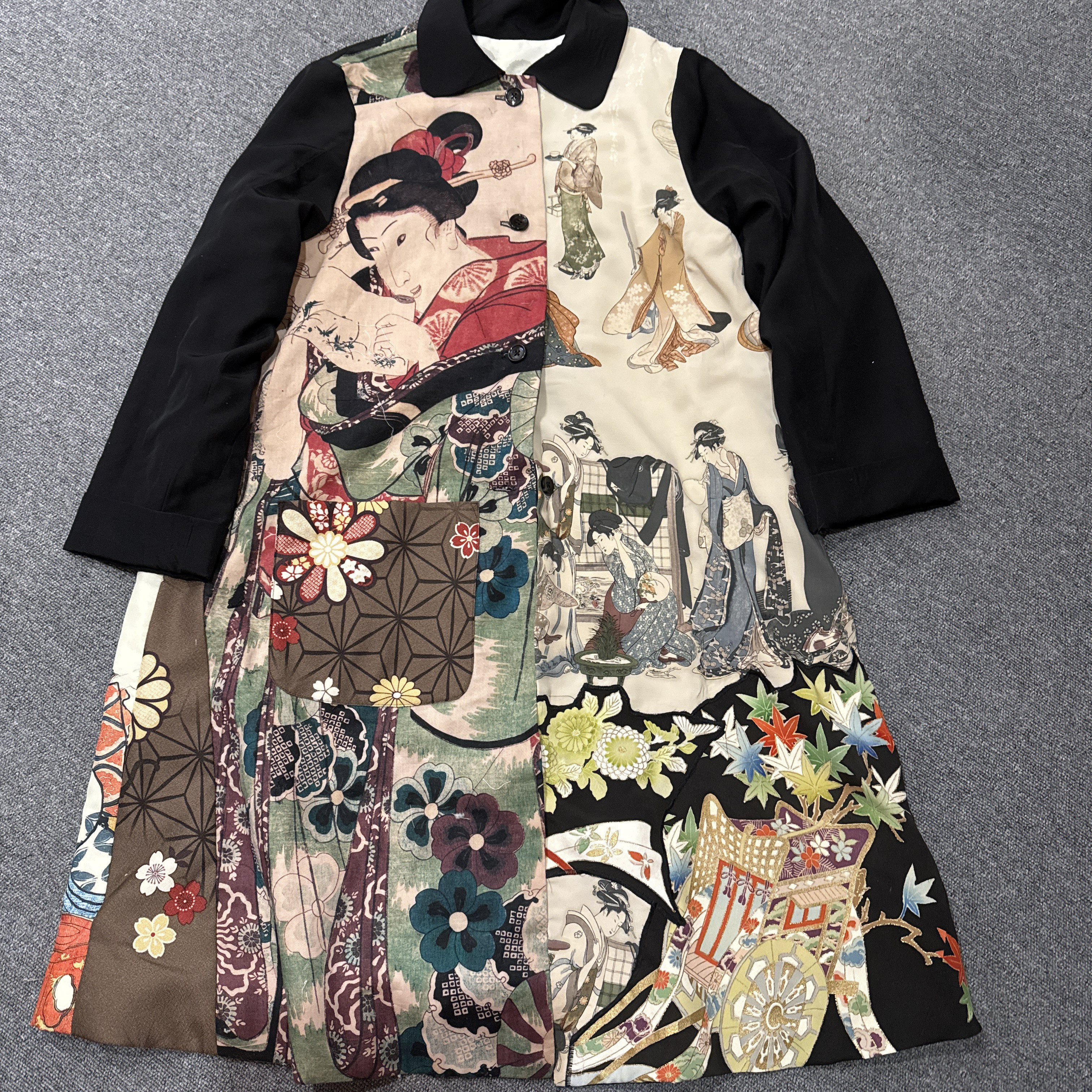 浮世絵づくし 留袖リメイク ステンカラーコート