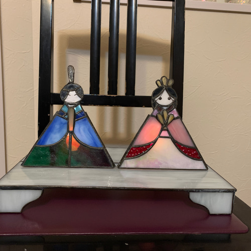 ステンドグラスのお雛様 白系の台 ランプ付き その他置物 Petit lump