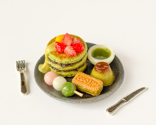 ミニチュア 抹茶パンケーキ&スイーツプレート その他置物 megu