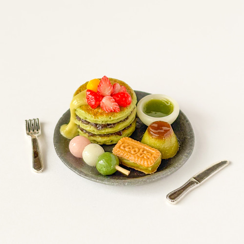 抹茶好きさんへ】 ミニチュア 抹茶スイーツ プレート パンケーキ