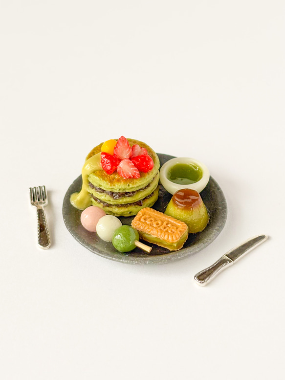 抹茶好きさんへ】 ミニチュア 抹茶スイーツ プレート パンケーキ