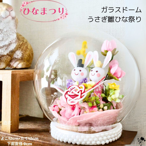 送料無料 ガラスドーム うさぎお雛様 飾り コンパクト 置物 ひな祭り