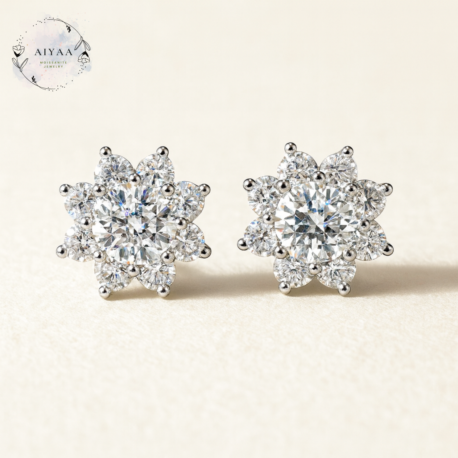 モアサナイト　モアッサナイト　ピアス　フラワー  5mm