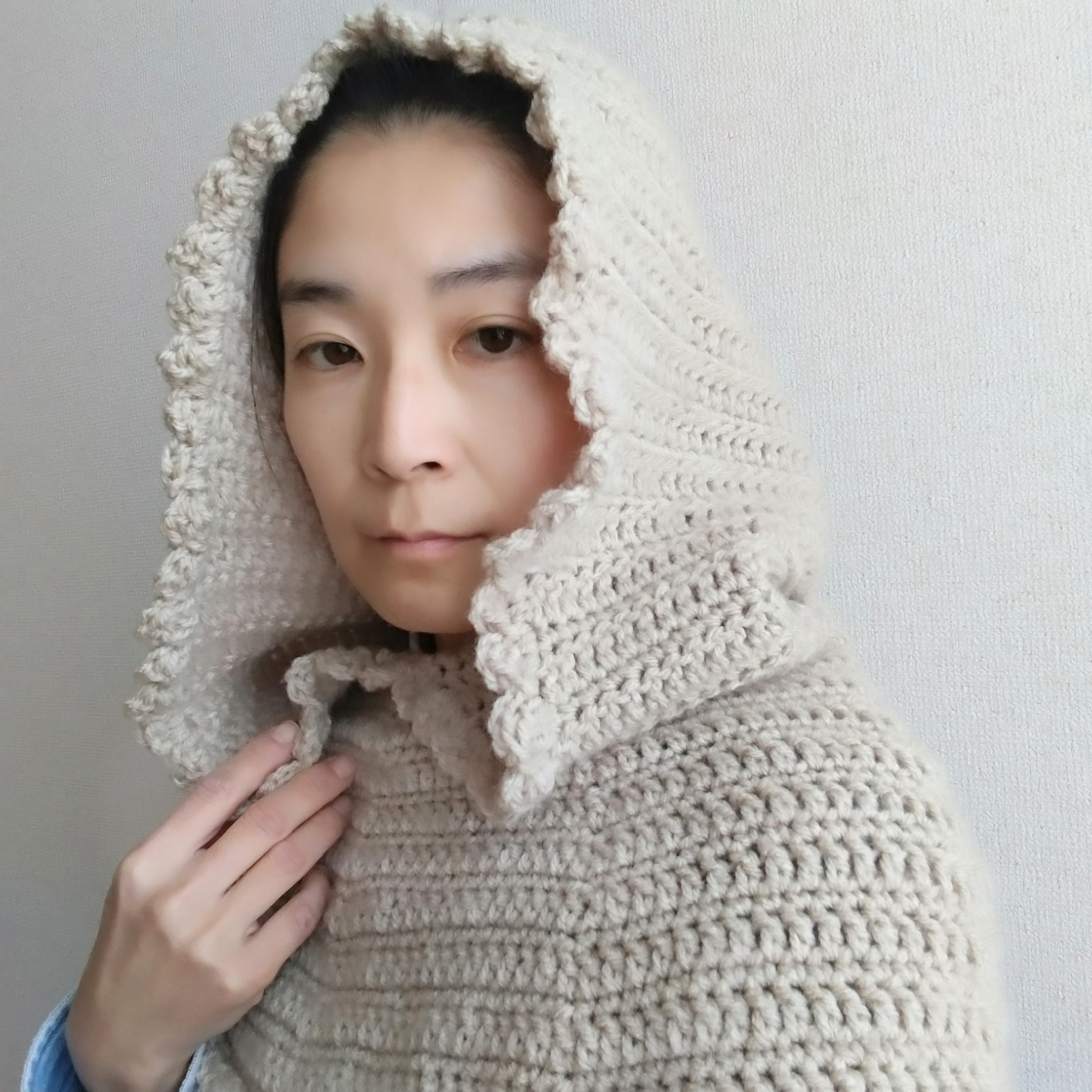 【送料込み】【受注制作可】フード付きネックウォーマーベージュ