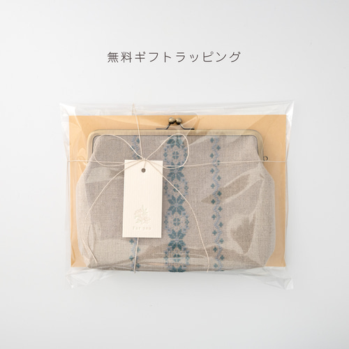 受注制作】大きめリネンがま口ポーチ 赤と青のコントラストが魅力の