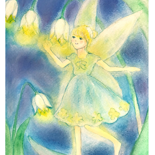 水彩画 原画 額絵「すずらんの妖精」 絵画 chieco 通販 18812223