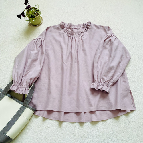 再販❣️』コットンリネン春桜フリル襟ふんわりギャザー袖の