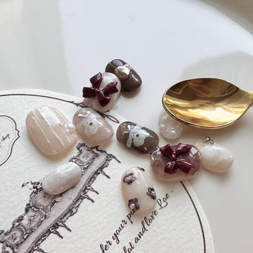 No.245 バレンタインネイル、リボンネイル、犬ネイル ネイル