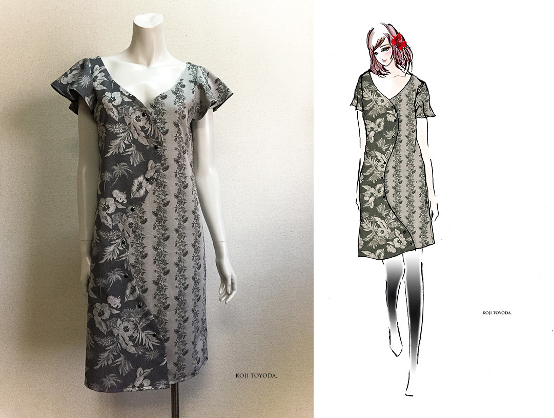 【1点もの・デザイン画付き】綿ジャガード生地アシメトリー湾曲ワンピース（KOJI TOYODA）