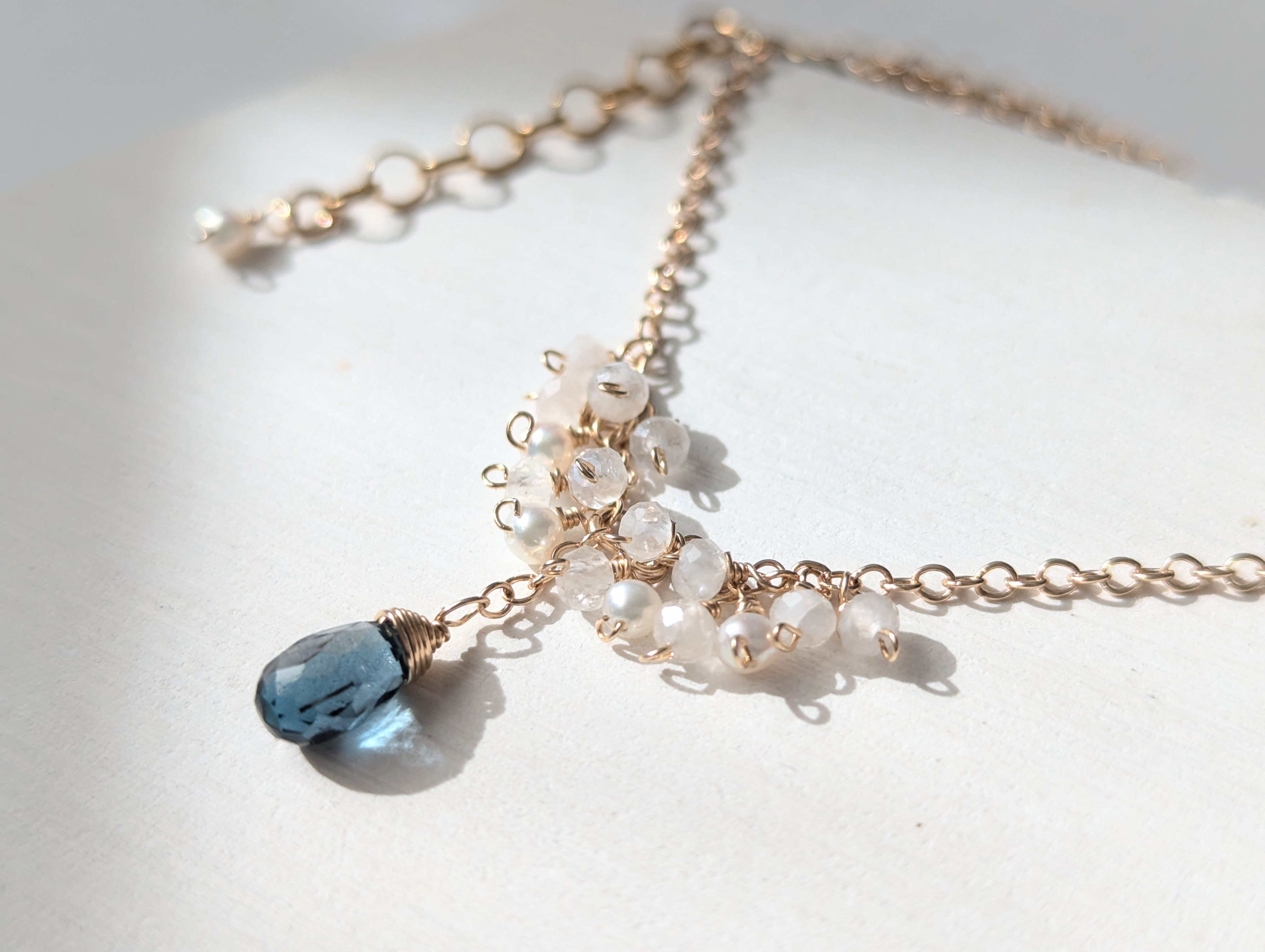 14kgf 淡雪ロンドンブルートパーズネックレス☆淡水パール