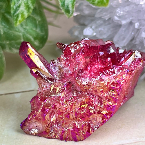 スーパーセール期間限定 七色の夢✨ レッド オーラ水晶 クリスタル クラスター 原石 コレクション