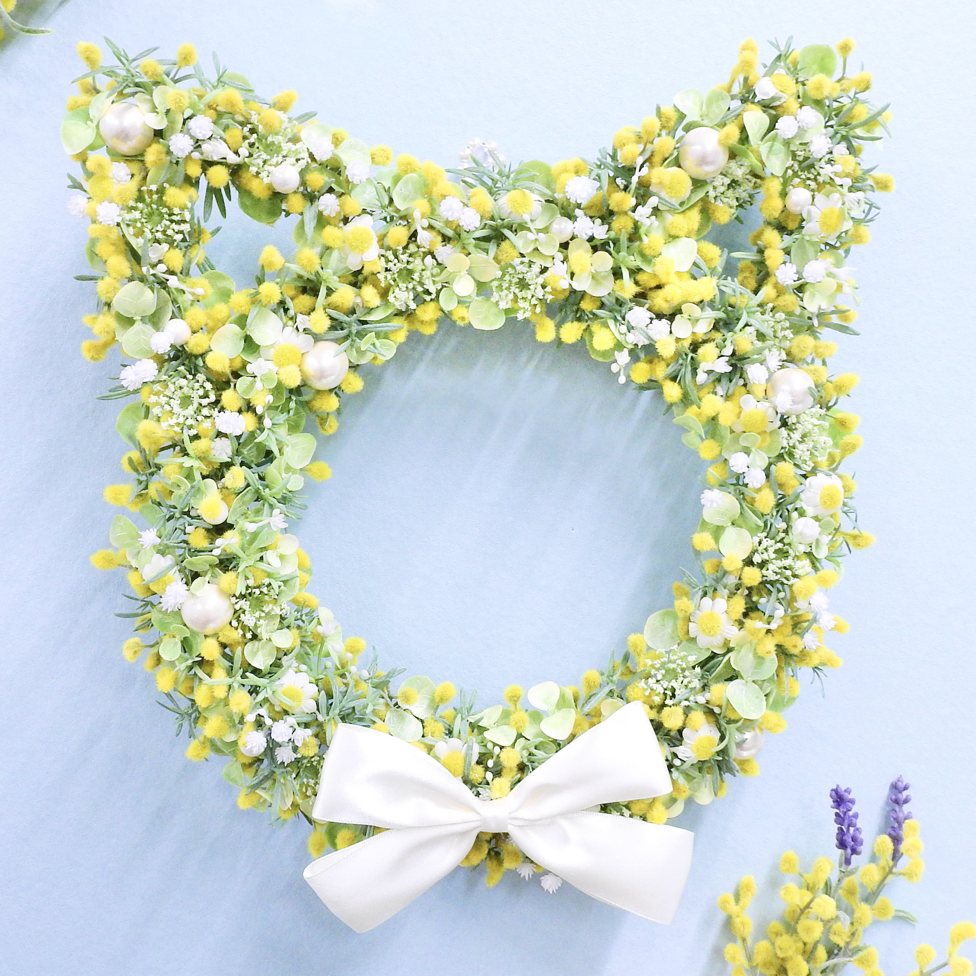 ＊ネコリース ニャンコリース(ミモザ) L Lサイズ＊抗ウイルス光触媒加工付き