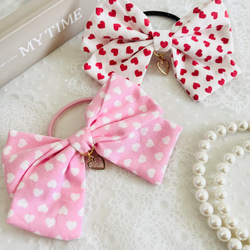 うさ耳 リボンヘアゴム ドット柄】キッズ レディース ヘアアクセサリー