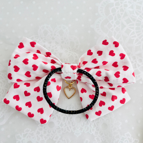 ハート柄 大きなリボンヘアゴム キッズ】子供 ヘアアクセサリー 布