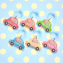 カラフルな車とくまちゃん♡お名前入り シューズタグ ネームタグ 5枚目の画像