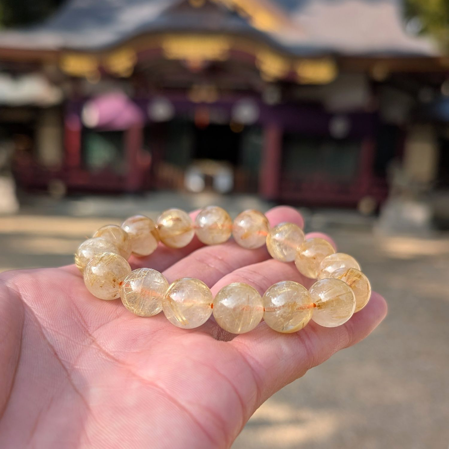 【神社での浄化・祈願済】タイチンルチル ブレスレット １３ミリ 一点物 ＴＫＲ５１ ギフトセット お守り効果◎ 京海堂