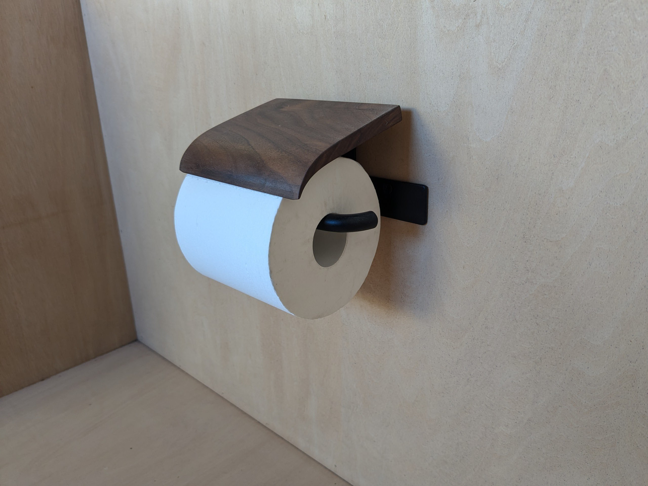 トイレットペーパーホルダー　アイアン＋木製　ウォールナット