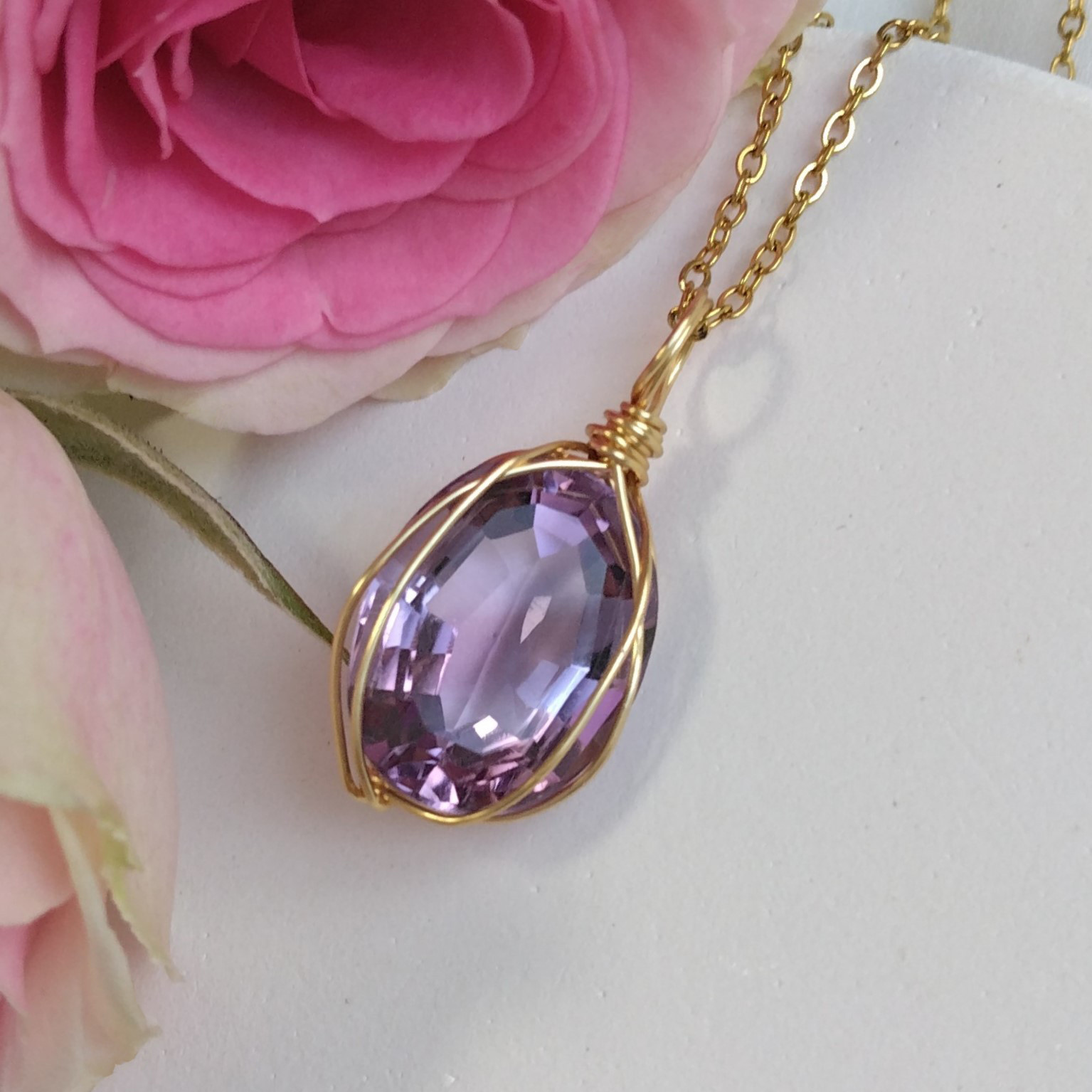 アメジスト　天然石　ワイヤーペンダント　No.P104